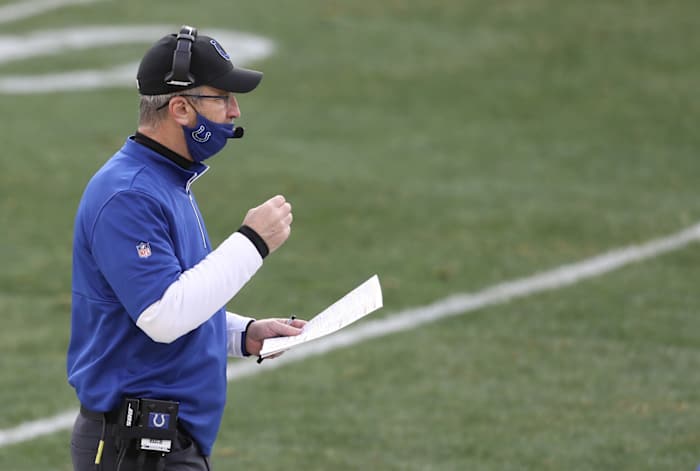 Indianapolis Colts head coach Frank Reich calls a play during a 2020 road game at Pittsburgh.
